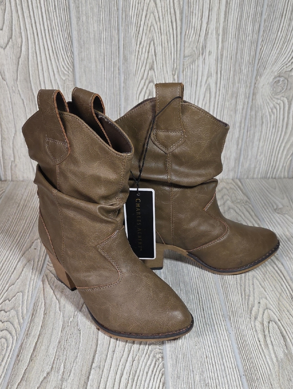 Charles Albert Mocha Brown Slouchy Western Ankle Boots Womens Size 6 NWT